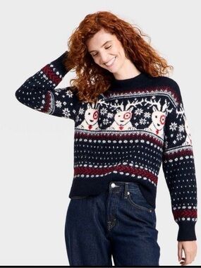 Universal Thread Universal Fair Isle Target Bullseye Dog Holiday Sweater / Large